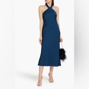 Aidan by Aidan Mattox Navy Satin Halter Midi Dress